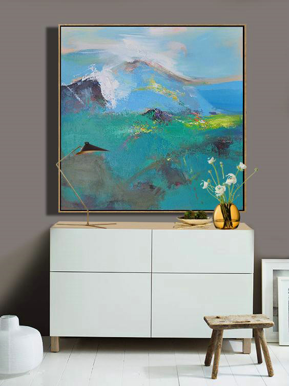 Large Abstract Art Handmade Oil Painting,Palette Knife Abstract Landscape Canvas Painting,Huge Wall Decor,Green.Blue,White,Yellow.etc
